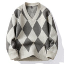 Men’s Knit Sweater Pullover Elegant Loose Oversized V Neck Long Sleeve