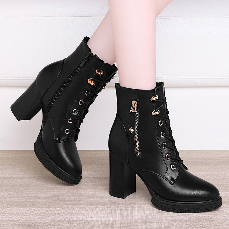 Women's Boots square high heels, lace-up, comfortable elegant