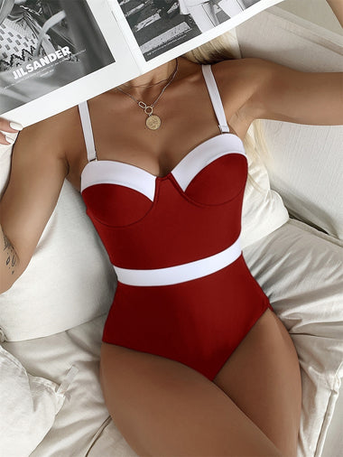 Women's swimsuit one-piece Push Up Contrast color fashion bikini