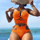 Women's swimsuit one-piece elegant tight split drawstring