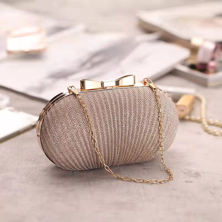 Women's handbag elegant oval beaded clutch with knot evening