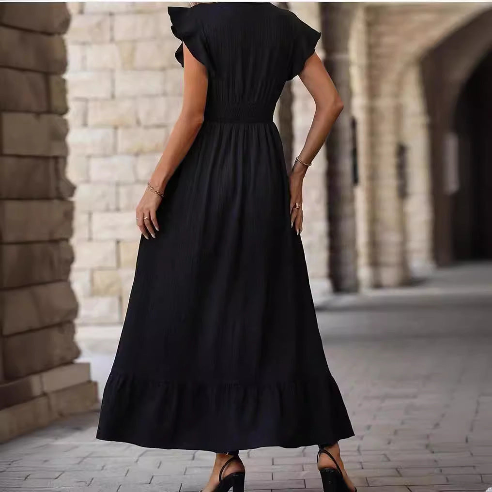 Women's dress mid-length trapeze elegant fitted ruffled sleeves