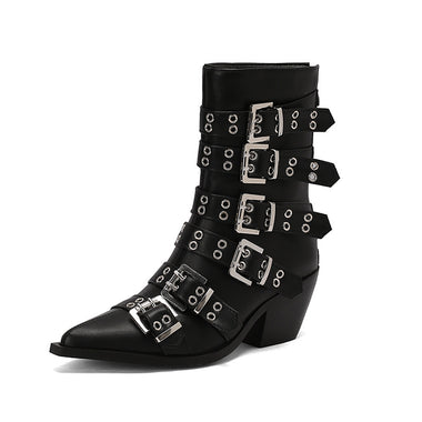 Women’s Mid Boots Elegant Pointed Knight Punk Belt Buckle Plus Size