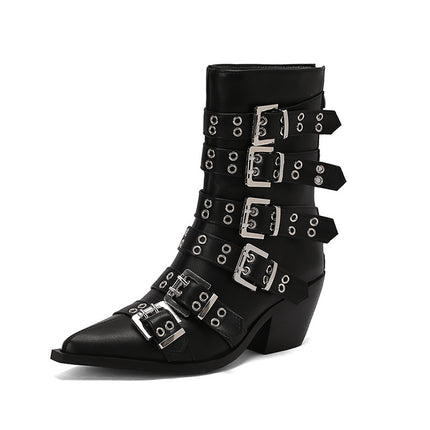 Women’s Mid Boots Elegant Pointed Knight Punk Belt Buckle Plus Size