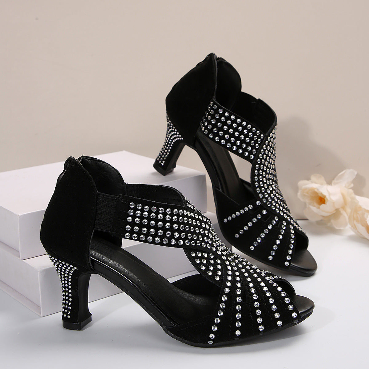 Women's Sandals elegant with high heels and open toe in rhinestones