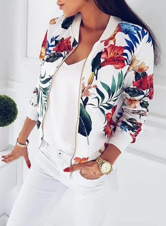 Women's jacket baseball elegant printed long sleeve zipper light