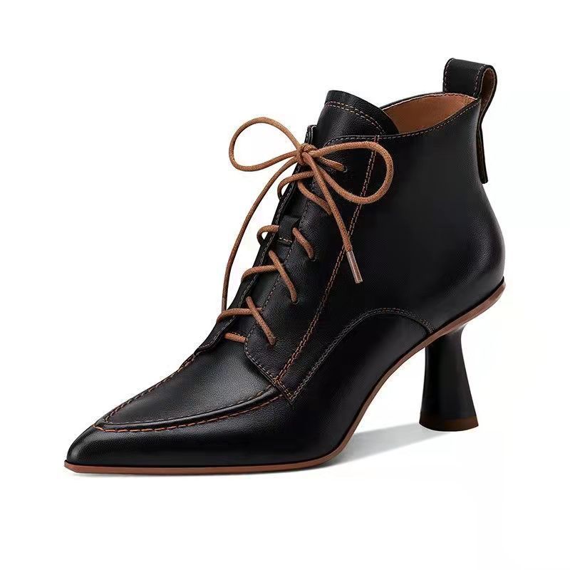 Women's Boots  ankle pointed stiletto heels elegant, lace-up