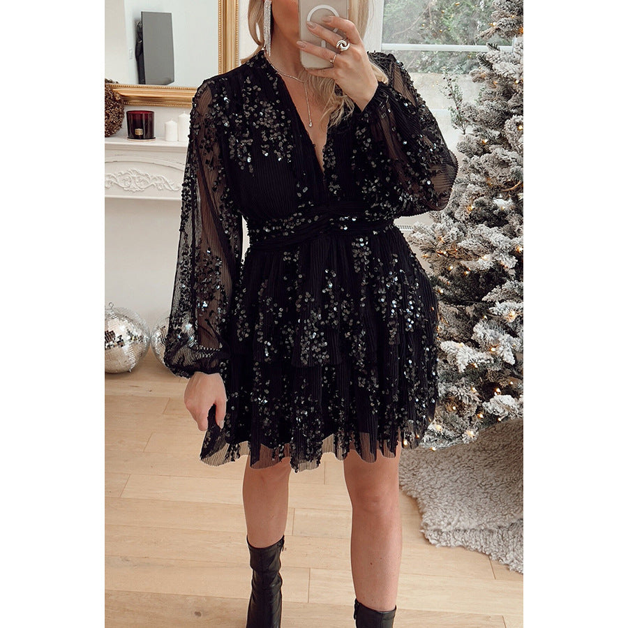 Women's mini dress party superimposed chic sequins elegant