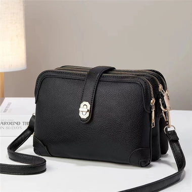 Women's square bag Shoulder Crossbody soft leather multi-layer lychee