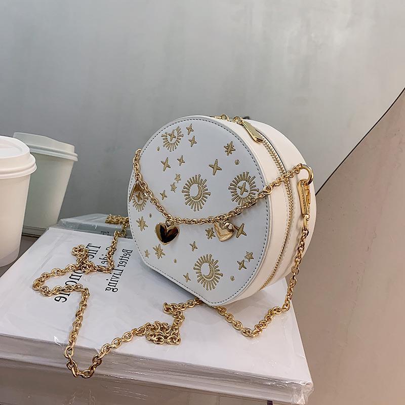 Women's bag round messenger elegant embroidered crossbody chain