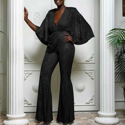 Jumpsuit Sexy Sequined Deep V Neck Large Size for women