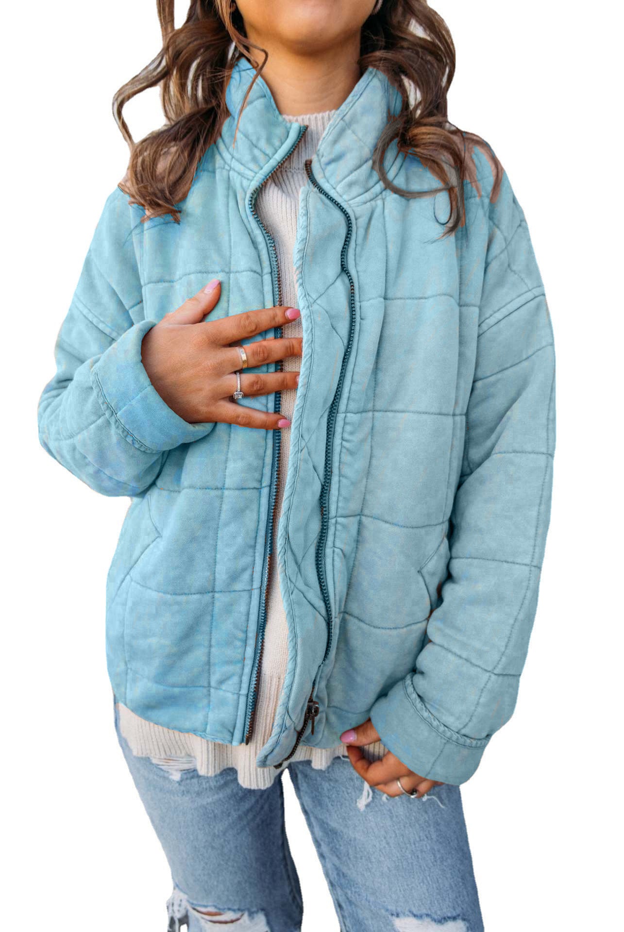 Women's short padded down jacket elegant light cotton long sleeve