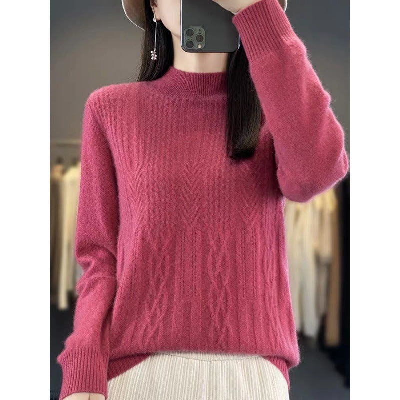 Women's sweater knitted stand collar, solid color, comfortable, warm