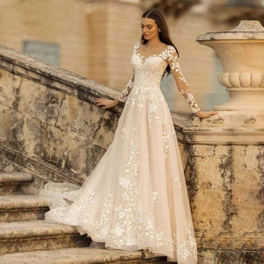 Women’s Wedding Dress Mori Style Elegant Long Sleeve Bridal Gown