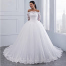 White wedding dress, elegant ,embroidered flowers, lace train