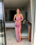 Women's long dress bodycon sequins off the shoulder backless split with bow