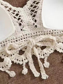 Women's Exposed Lace-up Halter Vest, Hollow Out Knitted Top, backless tie