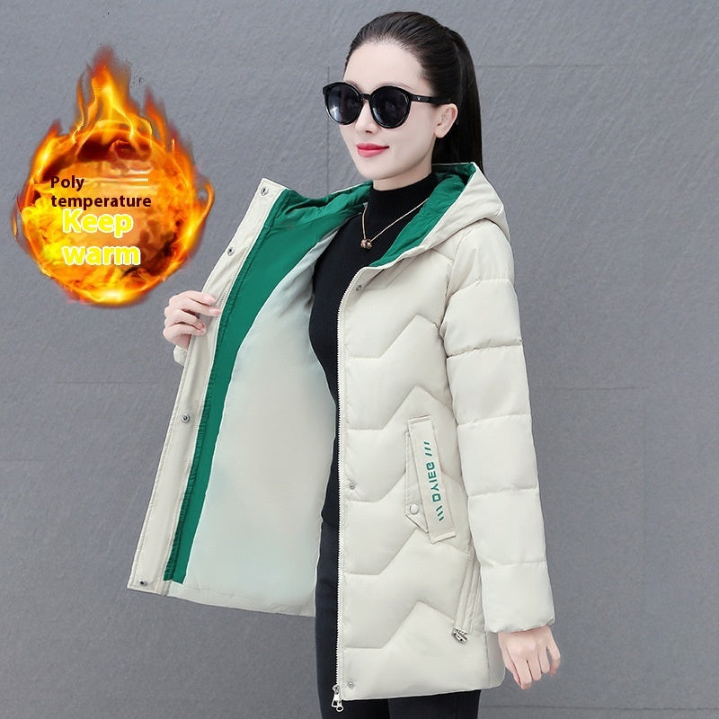 Women's coat mid-length in thermal cotton hooded warm and elegant