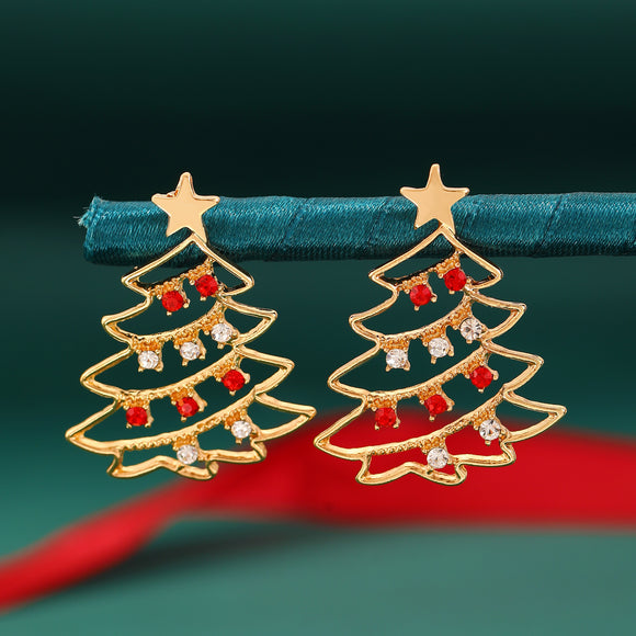 Women's earrings shaped like a Christmas tree  elegant in colored zircon