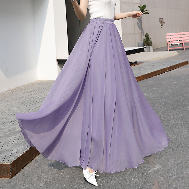 Women's long skirt elegant chiffon princess pleats