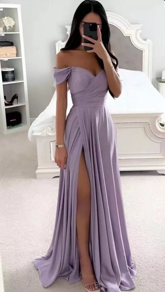 Women's dress evening Backless long slit on the side off shoulder elegant