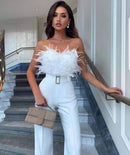 Women’s Jumpsuit Elegant Ceremony Feather Tube Top Wide Leg Pants-10