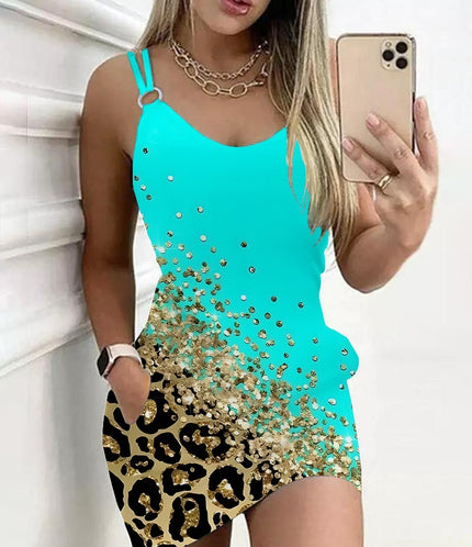 Women's mini dress matching pockets, casual, straight and printed