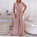 Women's Elegant Jumpsuit Sequined Top Wide Leg Pants Casual Suit