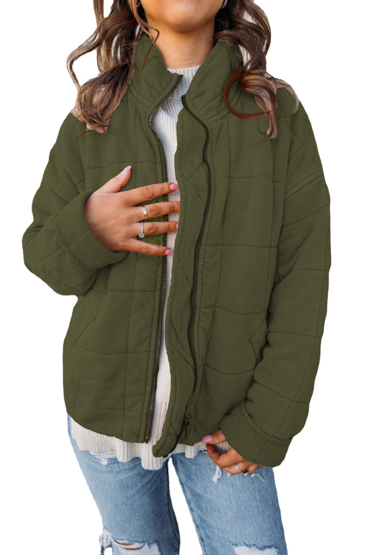 Women's short padded down jacket elegant light cotton long sleeve