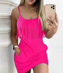 Women's mini dress matching pockets, casual, straight and printed