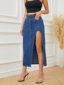 Women's Hollow Stitching Denim Long Skirts, Elegant, Casual