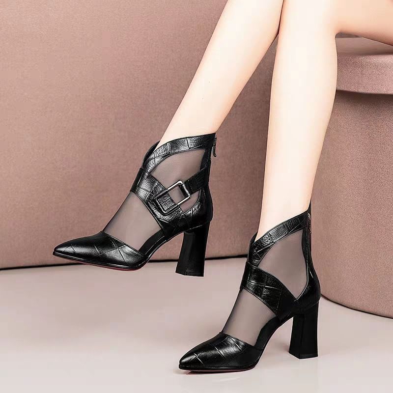 Women's short boots with high heels, pointed toe gladiator elegant