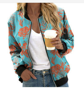 Women's jacket baseball elegant printed long sleeve zipper light