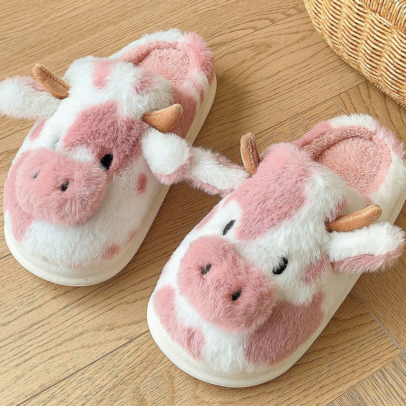 Women's slippers cow plush elegant warm non-slip