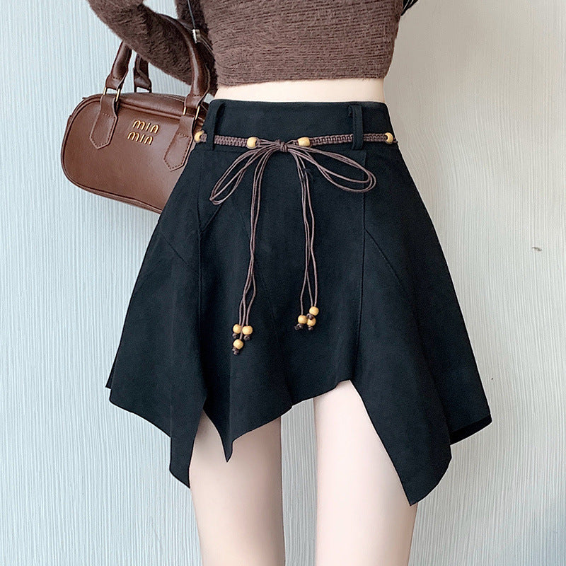 Women's skirt shorts elegant suede trapeze