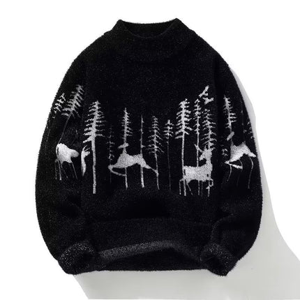 Comprar negro Suéter de hombre elegante de cuello alto medio cálido de punto para otoño e invierno.
