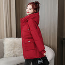 Women's jacket thick mid-length padded cotton hooded down jacket elegant