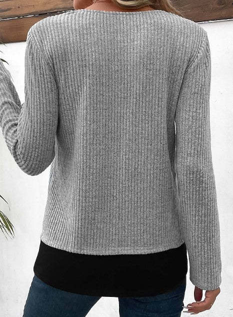 Women's Sweater knitted two-piece layered, long sleeves chic round neck