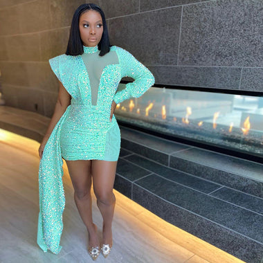 Women's mini dress elegant sequined party, sexy, long sleeve, autumn