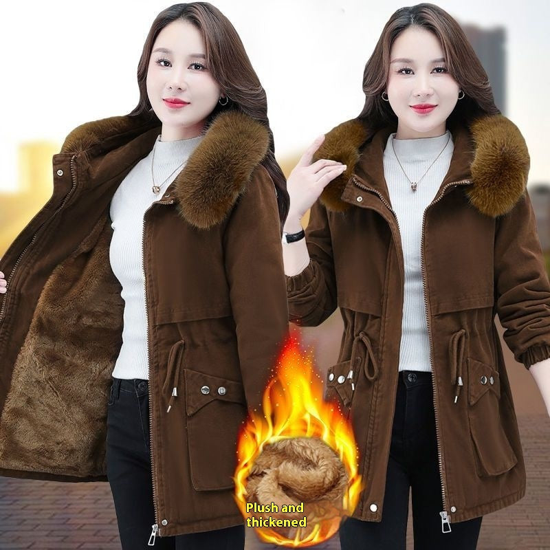 Women's coat mid-length thick in cotton fur collar