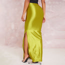 Women's maxi skirt  satin  elegant high waisted side slit