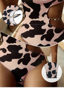 Women's swimsuit one-piece elegant ribbed cutout cow print