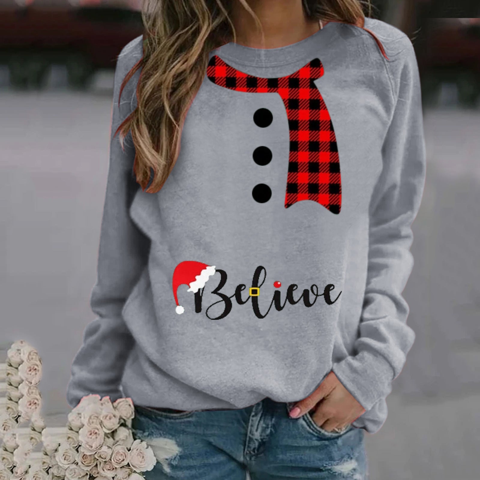 Women's sweater Christmas pattern print elegant