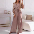 Women's Elegant Jumpsuit Sequined Top Wide Leg Pants Casual Suit