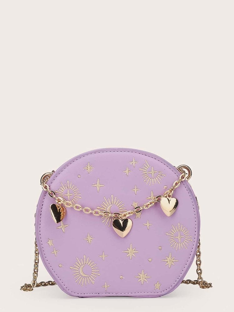 Women's bag round messenger elegant embroidered crossbody chain