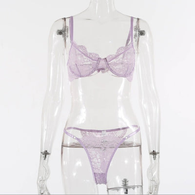 Buy light-purple Women's lingerie set elegant lace underwire