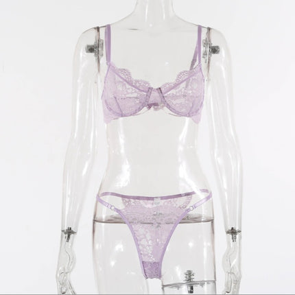 Buy light-purple Women's lingerie set elegant lace underwire