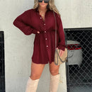Elegant Satin Mini Dress Women Long-Sleeved Button-Up Chic Look