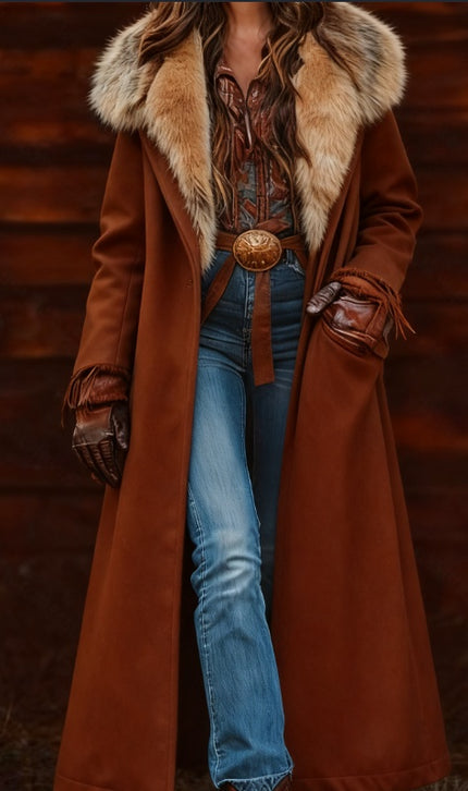 Women's Coat Elegant Long Warm American Winter Style Luxury Look