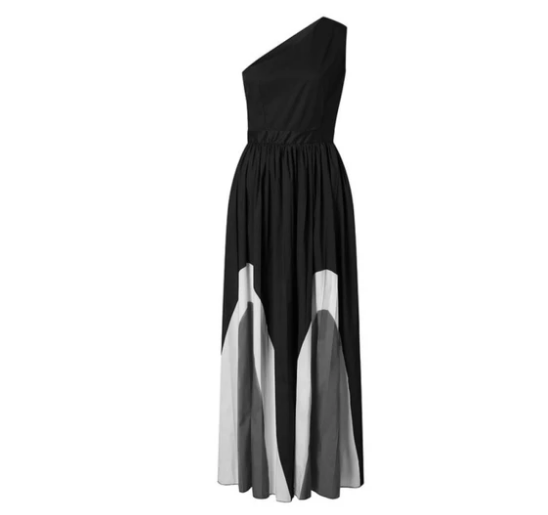 Women's Pleated Printed Long Dress, Strapless Contrast Stitching